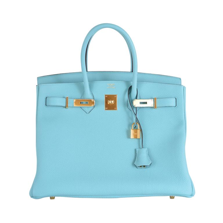 HERMES BIRKIN BAG BLEU ATOLL TOGO TIFFANY BLUE GOLD HARDWARE JaneFinds