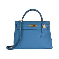 HERMES KELLY 32CM BAG THALASSA BLAUE TOGO GOLD HARDWARE Jane Finds