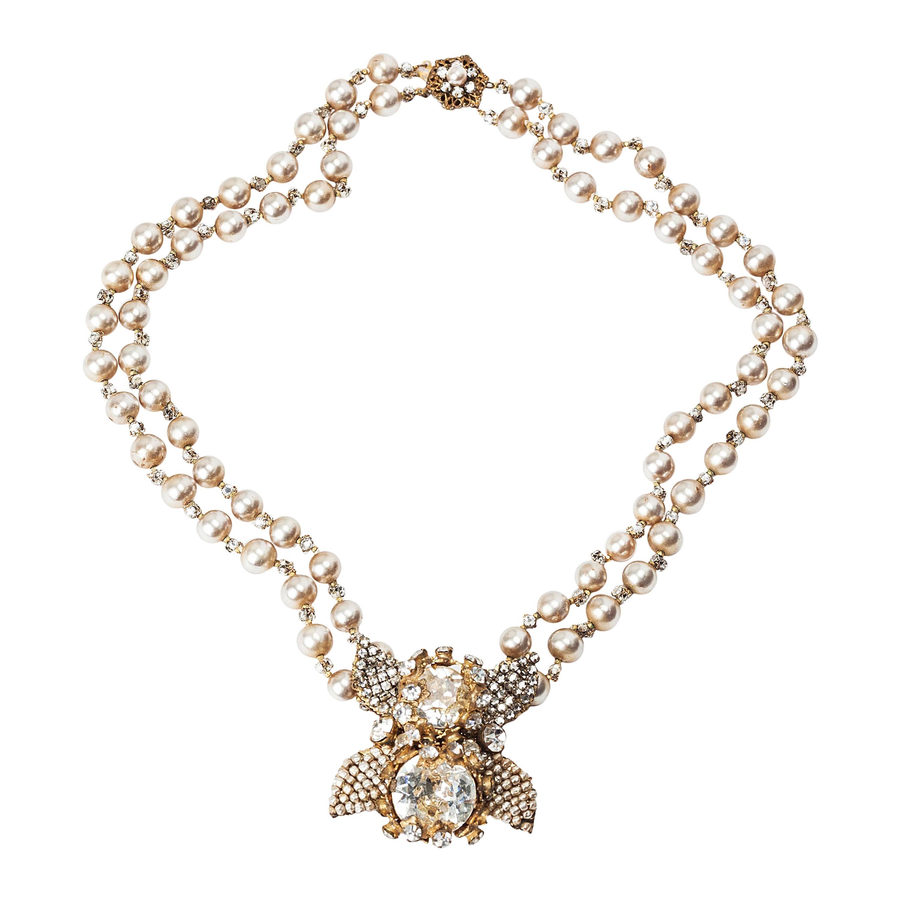 Miriam Haskell Double Strand Elaborate Pearl Necklace