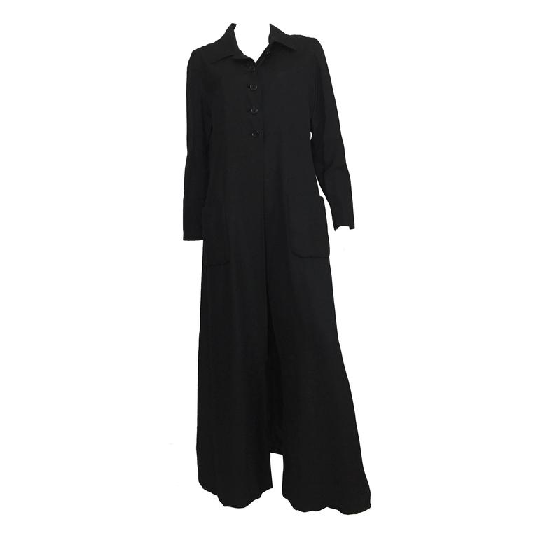 Gustave Tassell 1960 black silk long coat size 12. For Sale at 1stDibs