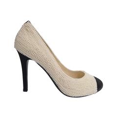 CHANEL Pearl Encrusted Spectator Pumps Cap Toe Shoes Size 40