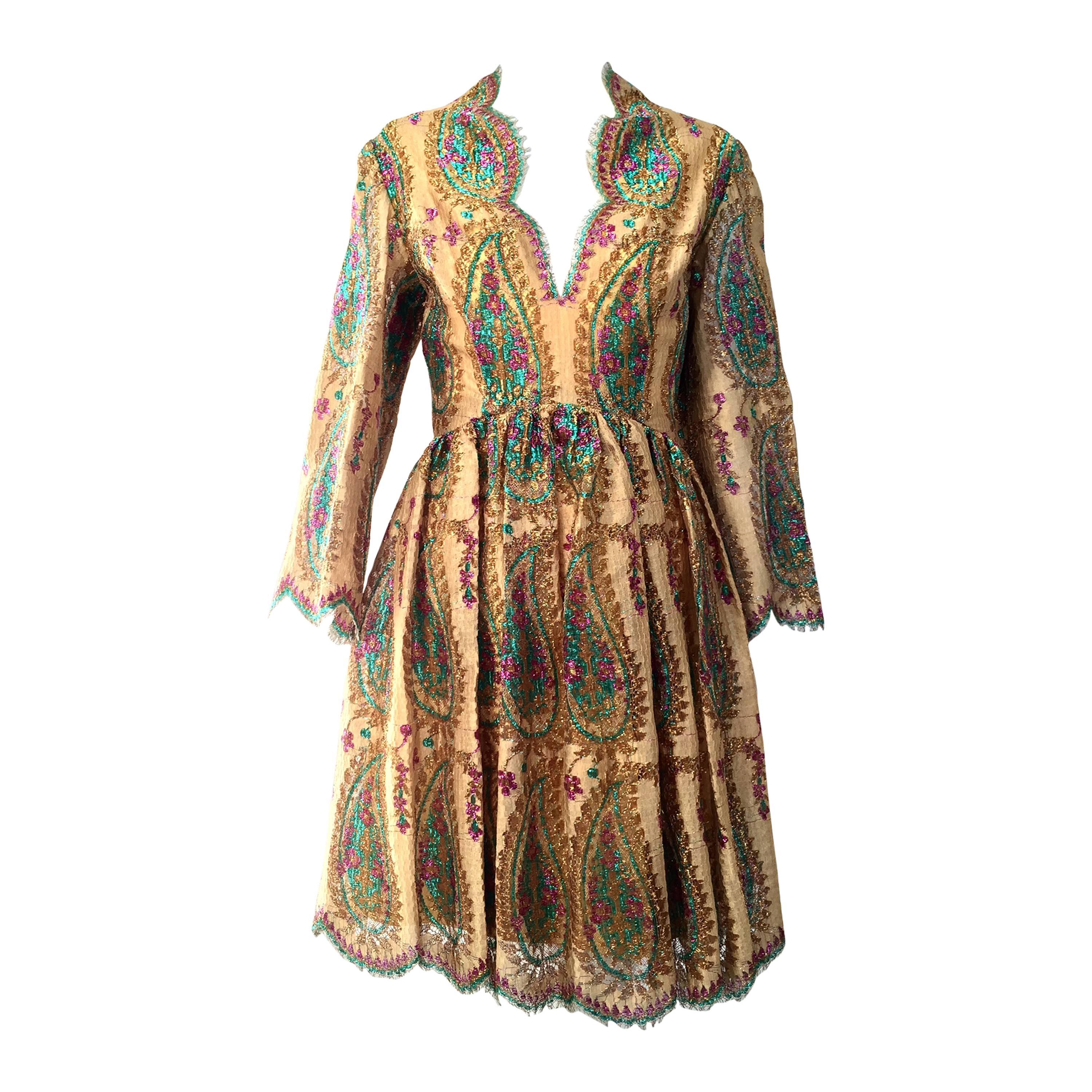 1960s BILL BLASS gold lace dress