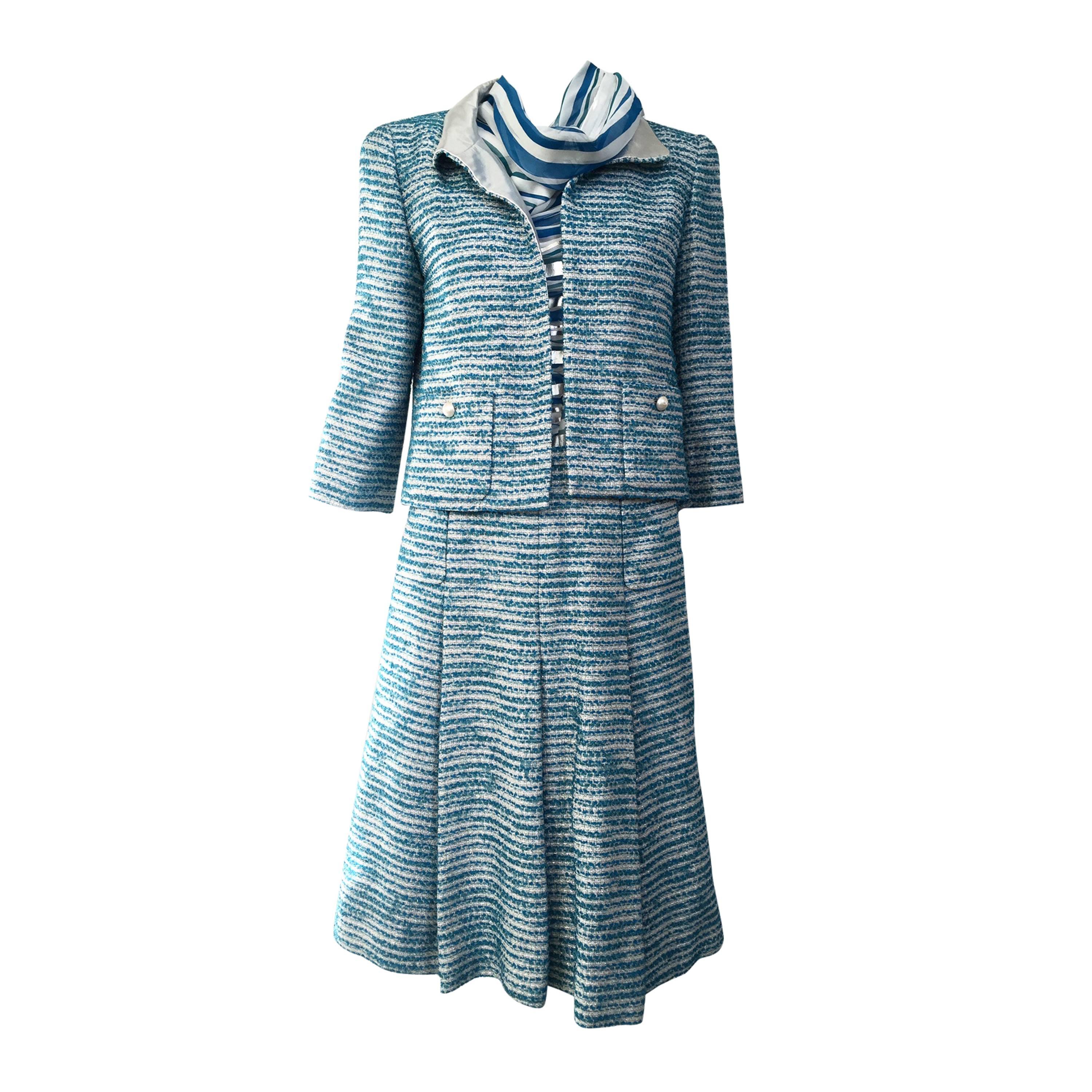 Chanel Blue Boucle  Suit and Skirt Set ( 3 pcs) 