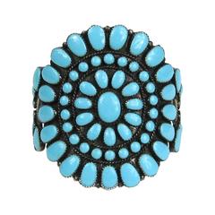 Retro Turquoise Zuni Petit Point Cluster Cuff Bracelet from the 1960's