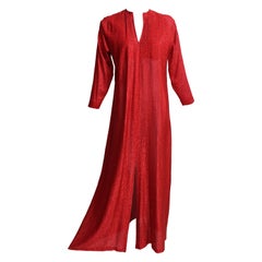 Vintage Halston Red Metallic Caftan Dress, 1970s