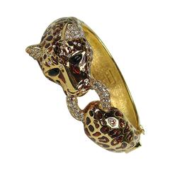 Vintage Ciner Leopard Gilt Gold Bracelet Swarovski Crystal New Old Stock 