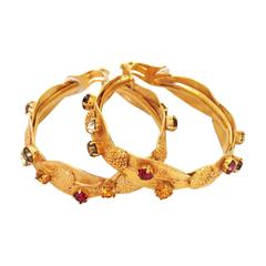 1980s Dominique Aurientis Large Hoop Leaf Earrings New Old Stock 7