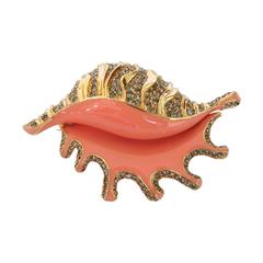 1980's Ciner Conch Shell Enamel Brooch / Swarovski Crystals New Old Stock 1