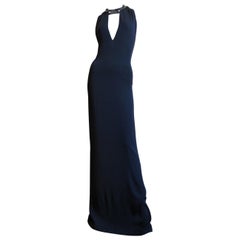 Gucci Backless Silk Halter Gown with Hardware Collar 