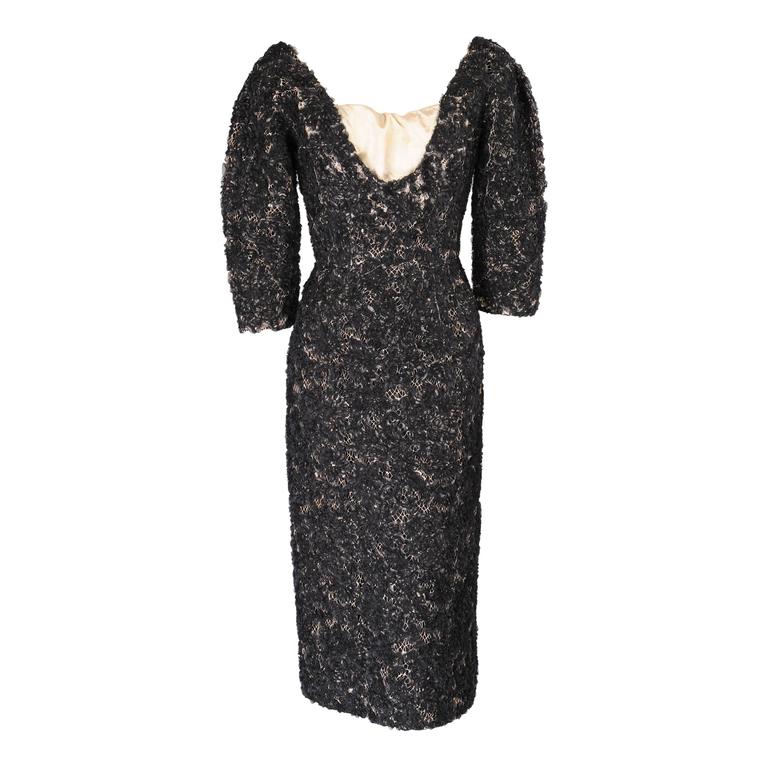 Rare 1940s Studded Hip Flare Black Crepe Dress at 1stdibs