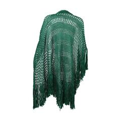 1930s Emerald Green Crochet Fringe Shawl 12