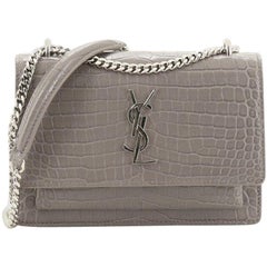 Saint Laurent Sunset Chain Wallet Crocodile Embossed Leather