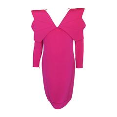 Pierre Cardin Haute Couture Fuchsia Silk Cocktail Dress w/Geometric Collar
