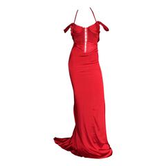 Exquise robe en soie rouge à corset de Tom Ford Gucci FW2003 pour le défilé et la campagne publicitaire