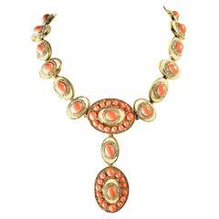 SIgned Kenneth Lane Faux Coral & Rhinestone Necklace