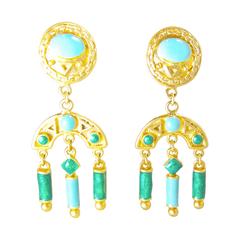 Vintage Egyptian Theme 1970s Faux Turquoise Dangle Earrings