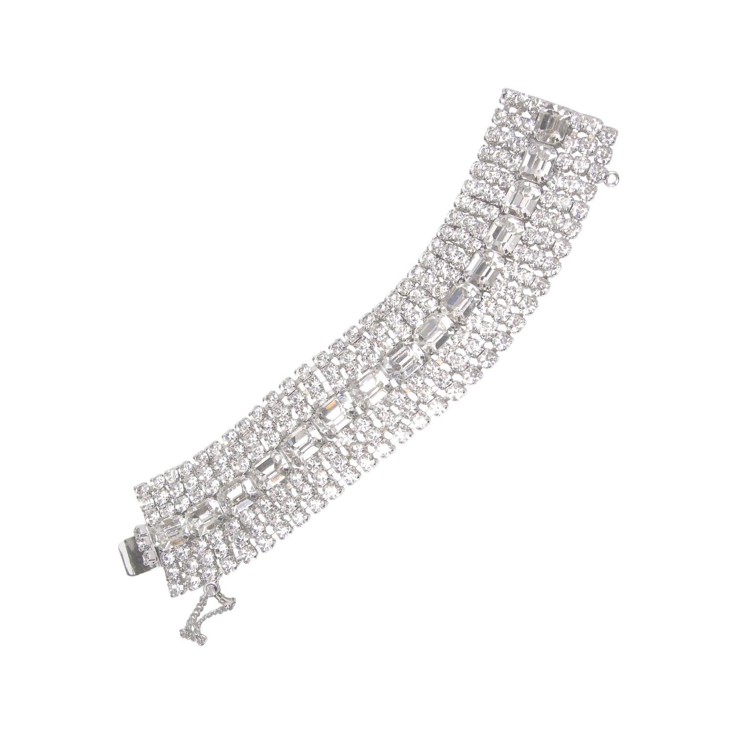 Vintage Signed Weiss Clear Rhinestone Bracelet For Sale at 1stdibs