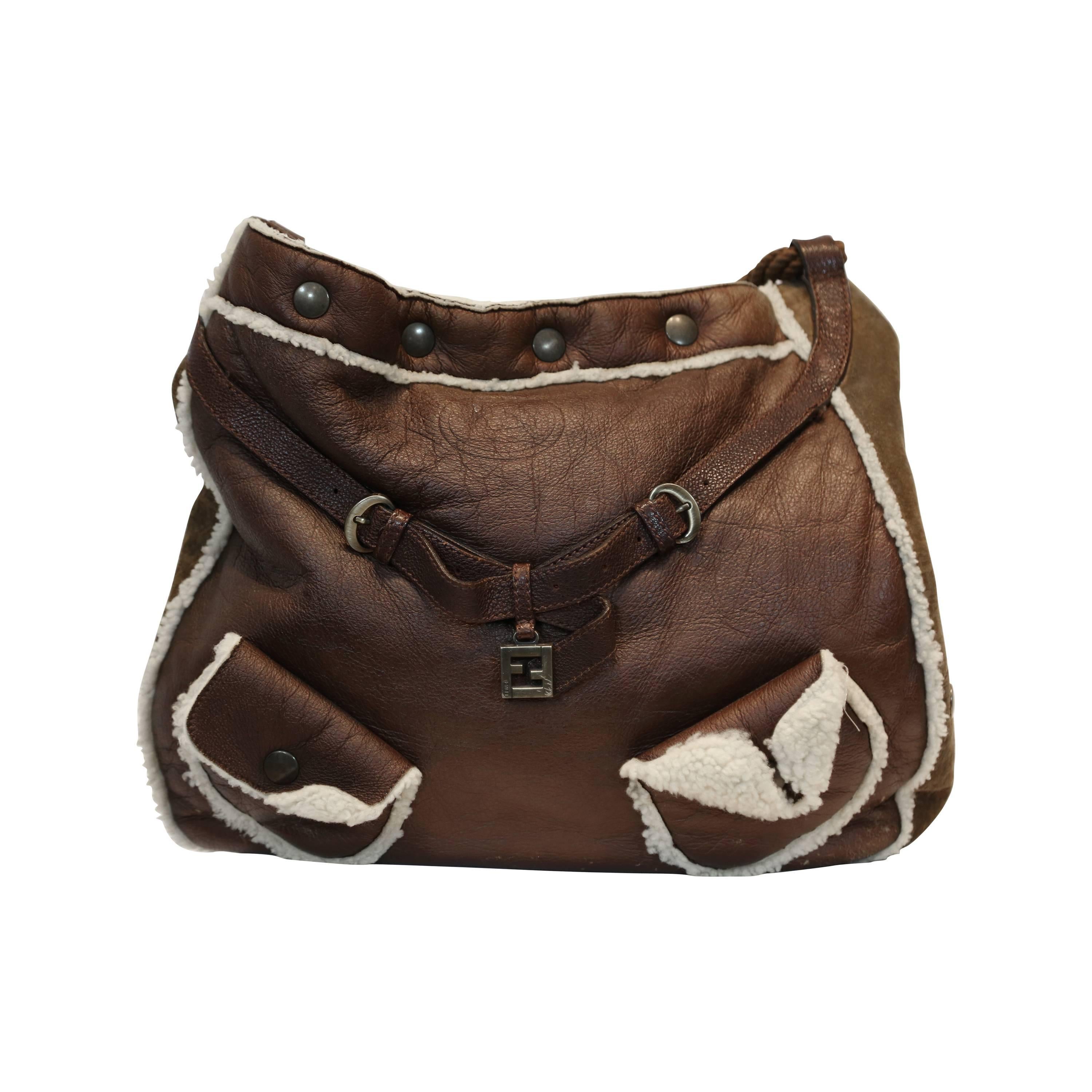 Fendi Brown Suede and Shearling Bag