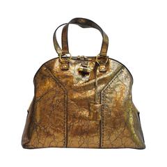 Yves Saint Laurent Bronze Distressed Leather Large Muse Bag Purse