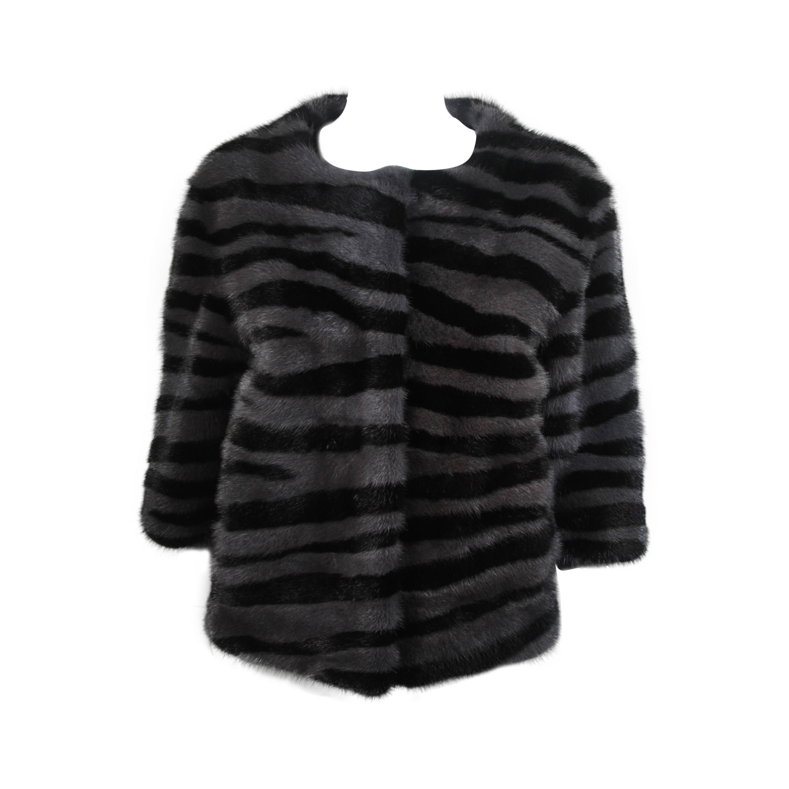 Marc Jacobs Black and Grey Striped Mink Jacket Size 4