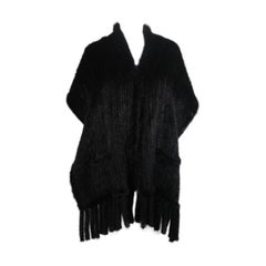 Dark Brown Ranch Mink Stole with Fringe and Pockets