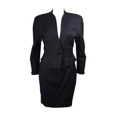 Thierry Mugler Navy Skirt Suit with Dolman Style Sleeves Size 38