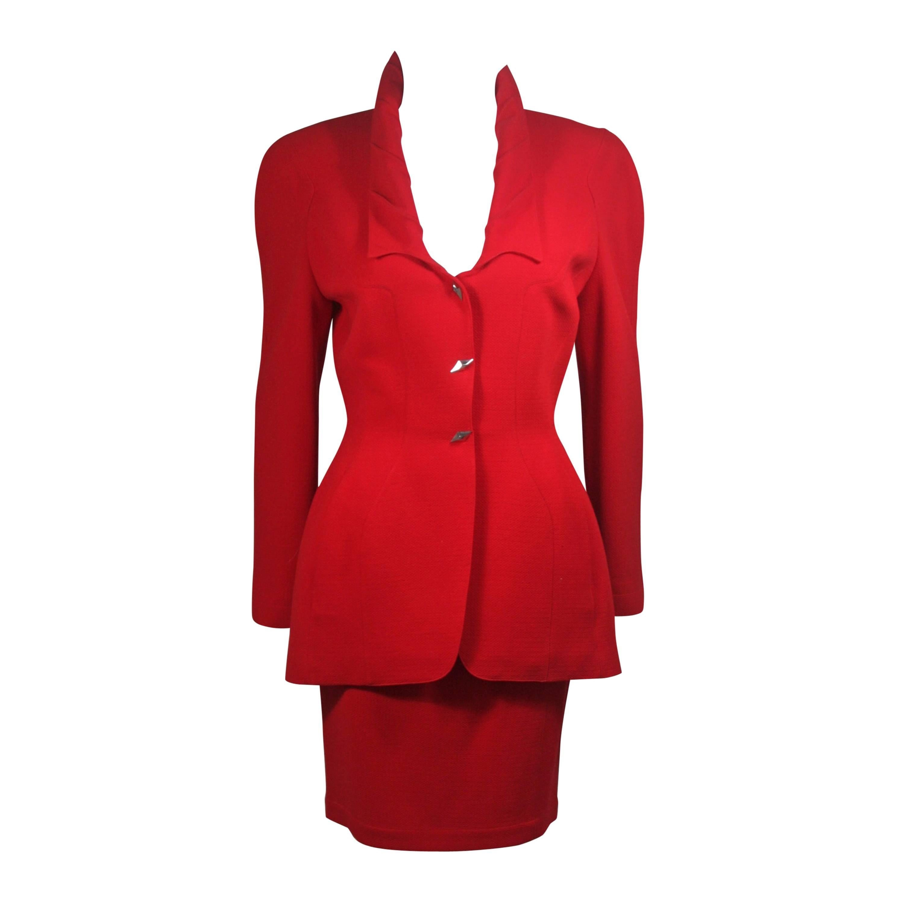 Thierry Mugler Contoured Red Skirt Suit Size Size 40