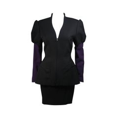 Thierry Mugler Black and Purple Skirt Suit Size Small