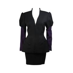 Thierry Mugler Black and Purple Skirt Suit Size Small 12