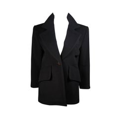 Vintage Yves Saint Laurent Black Cashmere Coat with Wood Button Size Large