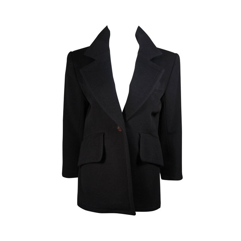 Yves Saint Laurent Black Cashmere Coat with Wood Button Size Large For ...