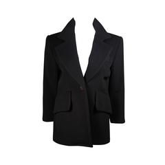 Yves Saint Laurent Black Cashmere Coat with Wood Button Size Large 4