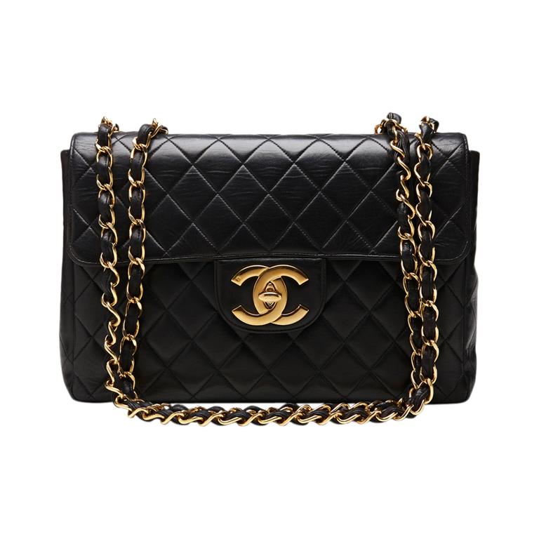 1990s Chanel Black Quilted Lambskin Jumbo XL Flap Bag at 1stDibs