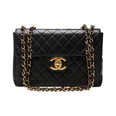 Vintage 1990s Chanel Black Quilted Lambskin Jumbo XL Flap Bag