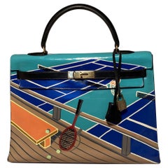 OOAK Vintage Hermes Hand Painted Tennis Court Kelly 35