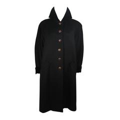 Yves Saint Laurent Rive Gauche Coat with Velvet Trim & Wood Buttons Size 44