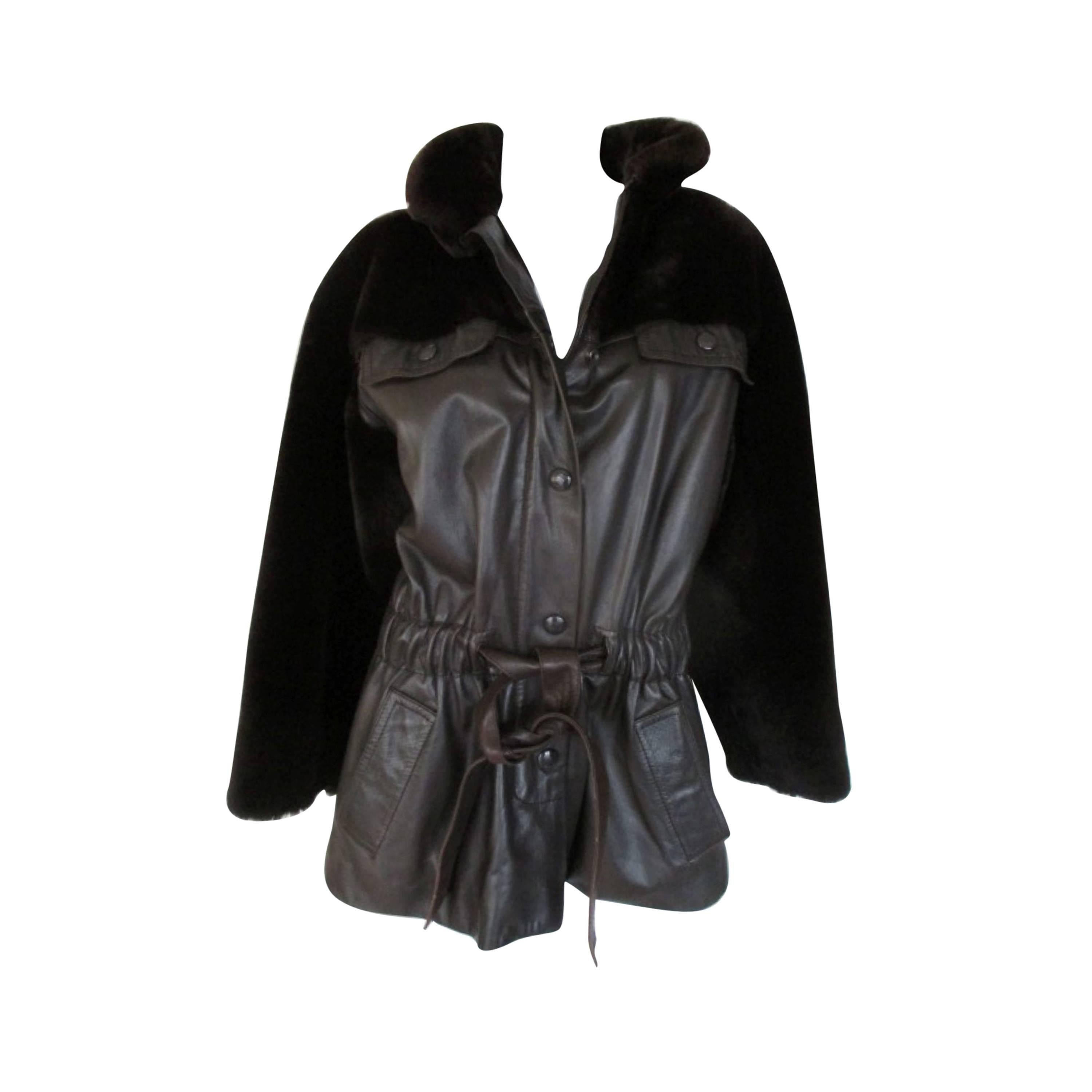 Christian Dior Belted Brown Leather and FurJacket For Sale