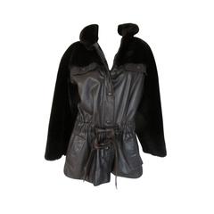 Christian Dior belted brown leather and fur jacket 2