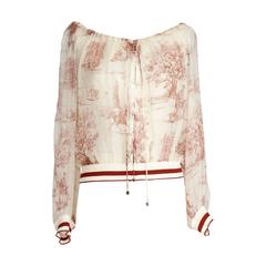 HERMES top / jacket sheer silk idyllic print mini lock hardware 40 6 12