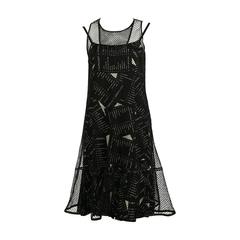 CHANEL silk printed dress with sheer net overlay - runway fall 2005 