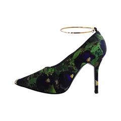 Givenchy Black and Green Satin Heels with Gold Band