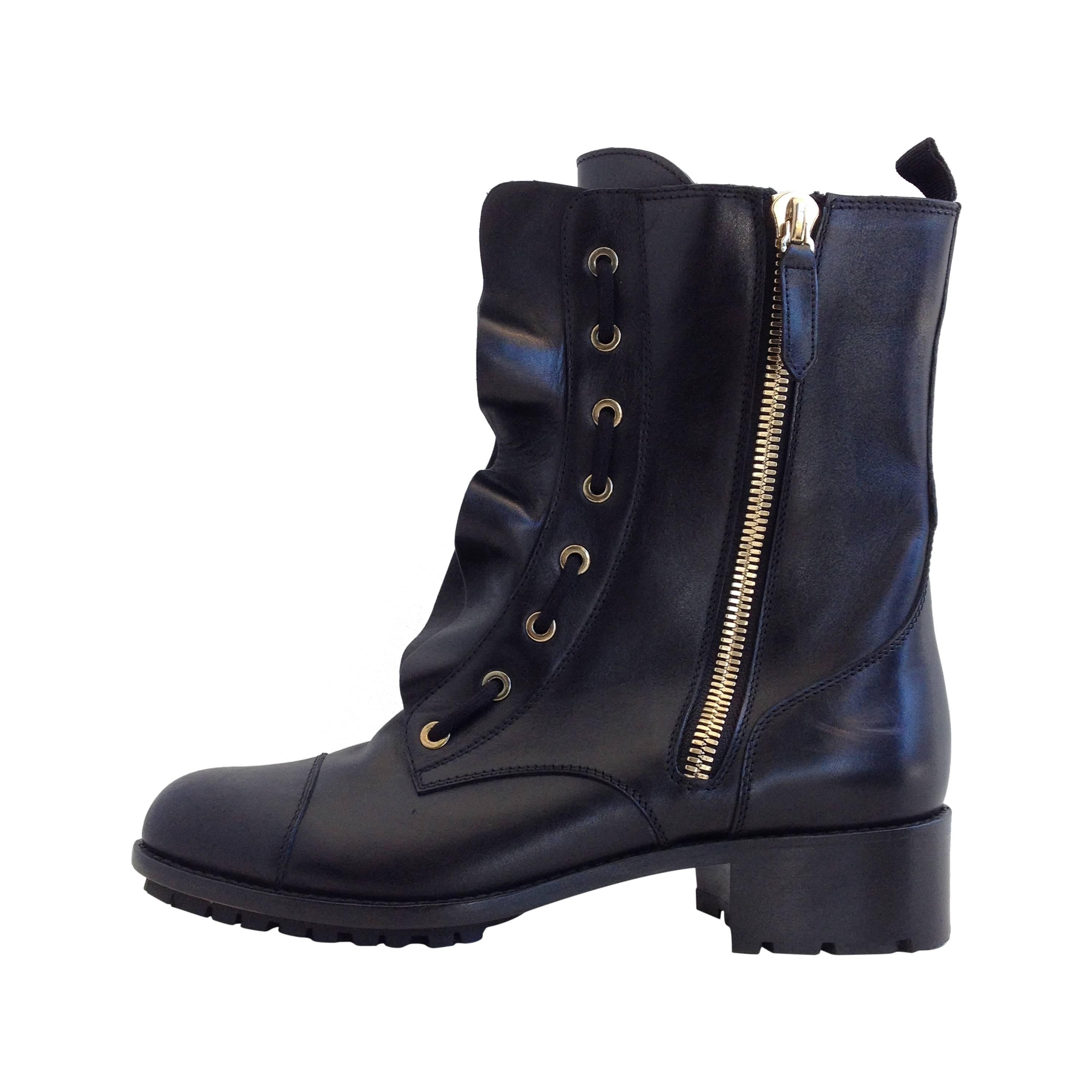 Valentino Black Biker Boot with Ruffle