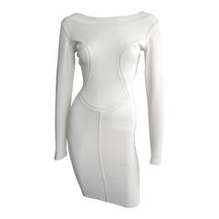 1990s ALAIA White Long Sleeve Dress with Lattice Detail