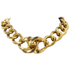 Chanel Gold Charm CC Thick Chain Link Evening Choker Necklace