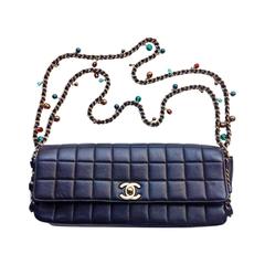 Vintage ✿*ﾟCHANEL BLACK Chain Gripoix Glass Pearl Lambskin Clutch Bag Handbag