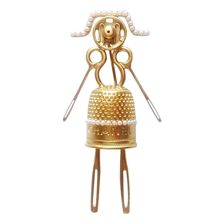 Vintage NWT NEW 03P Coco Chanel Ex LARGE Sewing Lady Pearl Brooch at