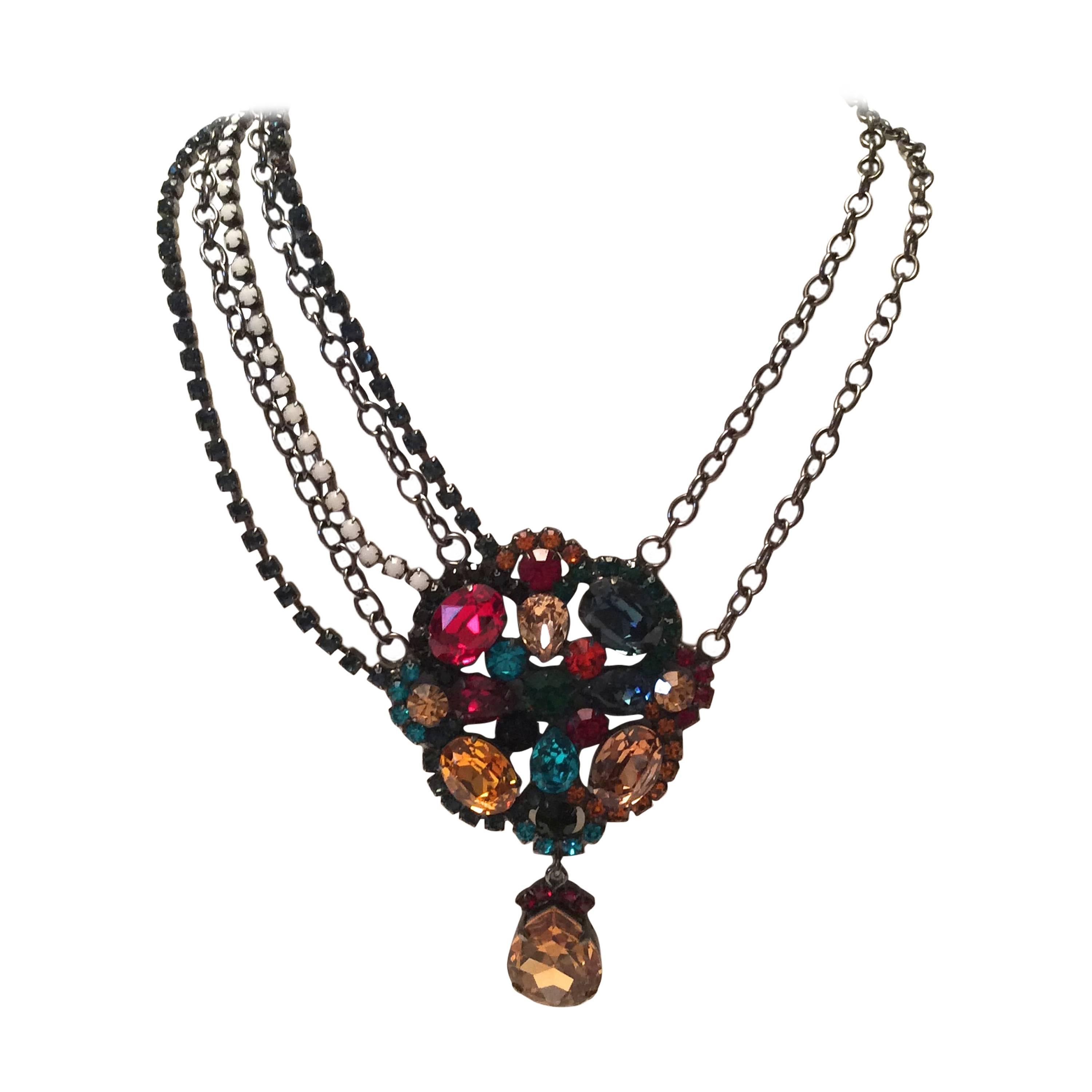 Kenneth J Lane KJL  Multi-colored Rhinestone Necklace For Sale