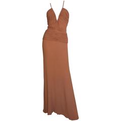 Vintage Gianni Versace Toffee Silk Ruched Gown 10