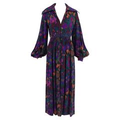 James Galanos for Ameila Gray silk crepe floral hostess maxi dress 1970s 7