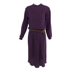 Missoni plum cable kint long sleeve dress & braided belt